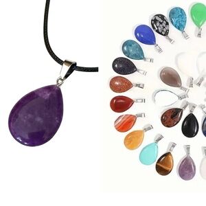 ⭐️ 5 for $25 Natural Stone Water Droplet Pendant Necklace on a Black Cord